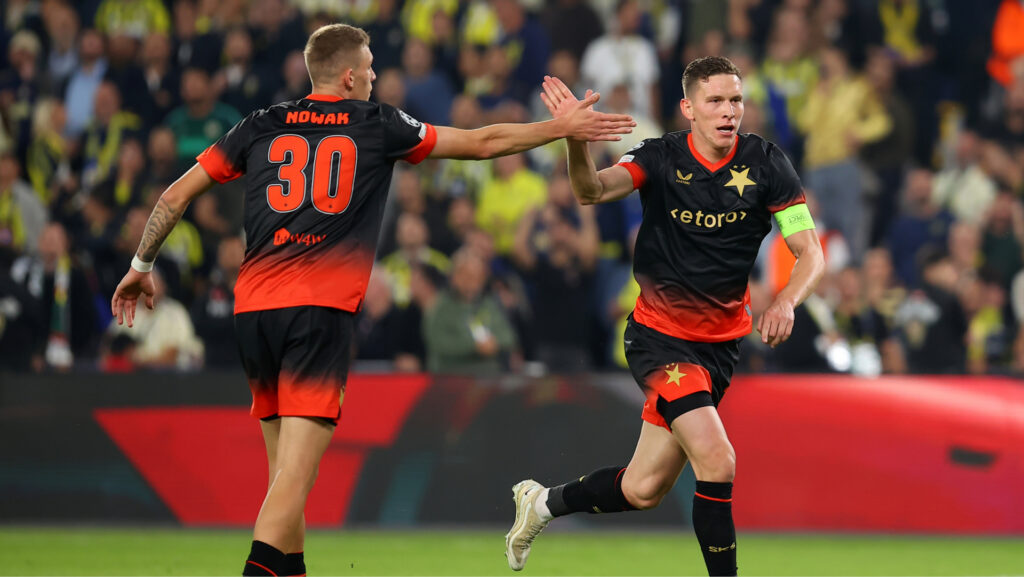 ISTANBUL, TURKIYE - OCTOBER 20: Lukas Provod (17) of Fenerbahce celebrates after scoring a goal during the UEFA Champions League Week 3 match between Fenerbahce and Slavia Praha at Chobani Stadium, on October 20, 2026 in Istanbul, Turkiye.